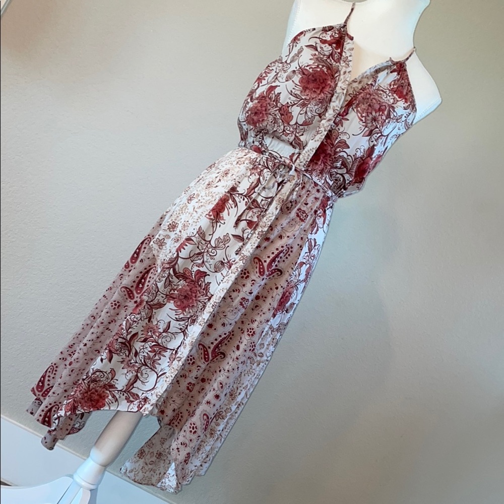 Warehouse Floral Dress Color: Burgundy/Cream Size 10 UK (Approx 4-6 US)